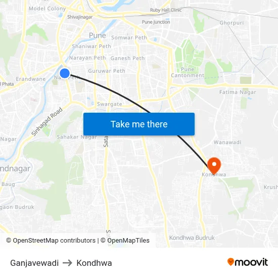 Ganjavewadi to Kondhwa map