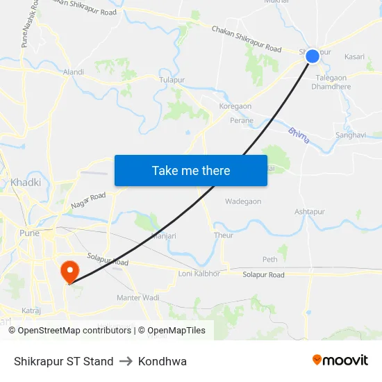 Shikrapur ST Stand to Kondhwa map