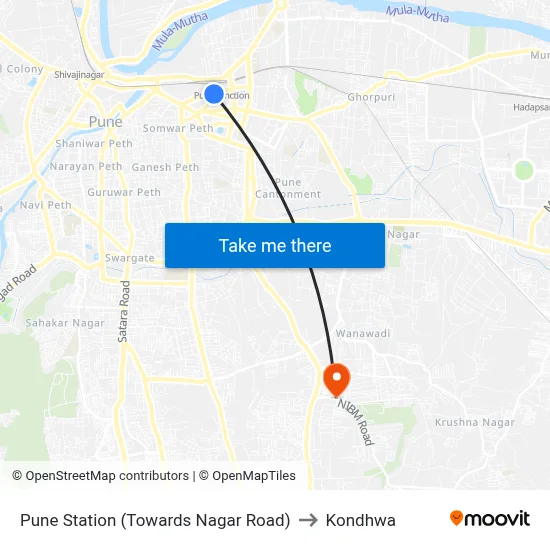 Pune Station (Towards Nagar Road) to Kondhwa map