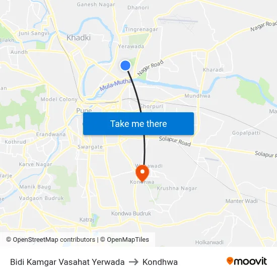 Bidi Kamgar Vasahat Yerwada to Kondhwa map