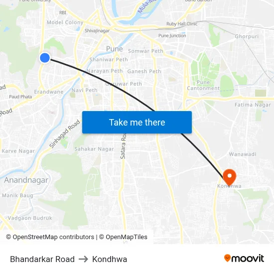 Bhandarkar Road to Kondhwa map