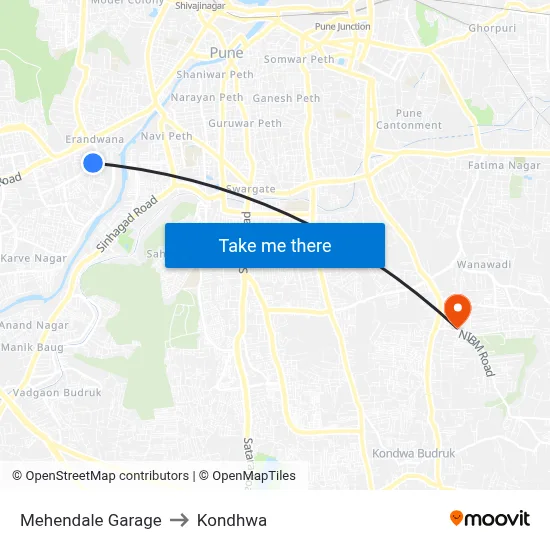 Mehendale Garage to Kondhwa map