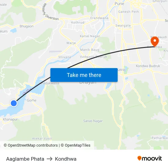 Aaglambe Phata to Kondhwa map