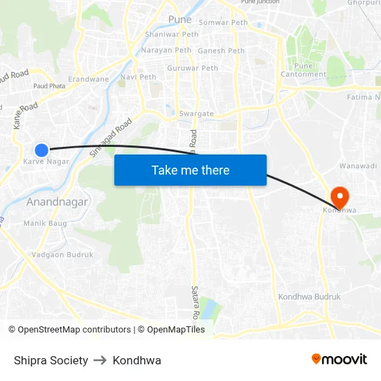 Shipra Society to Kondhwa map