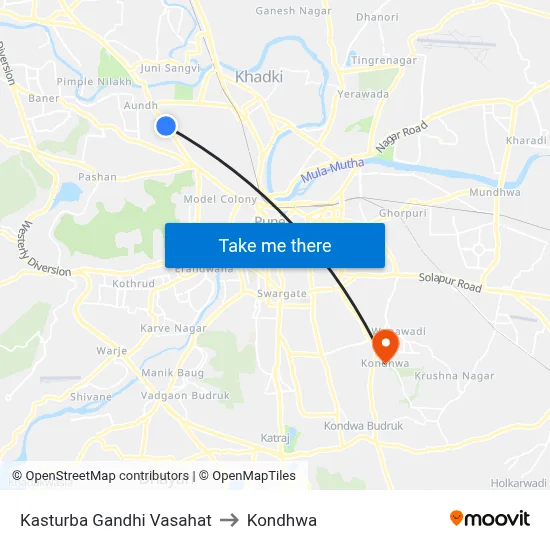 Kasturba Gandhi Vasahat to Kondhwa map