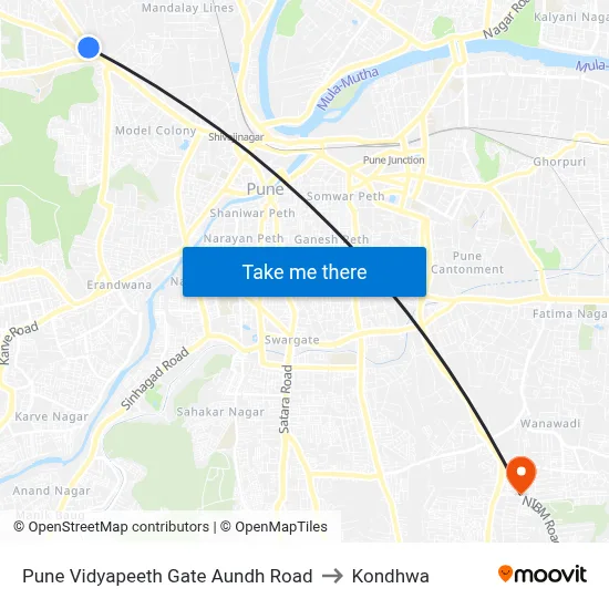Pune Vidyapeeth Gate Aundh Road to Kondhwa map