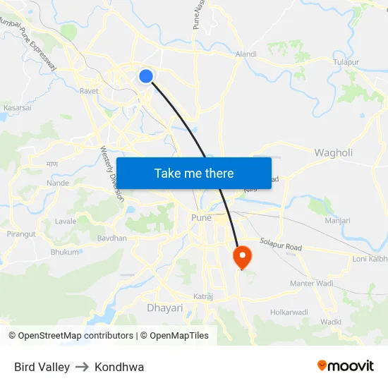 Bird Valley to Kondhwa map