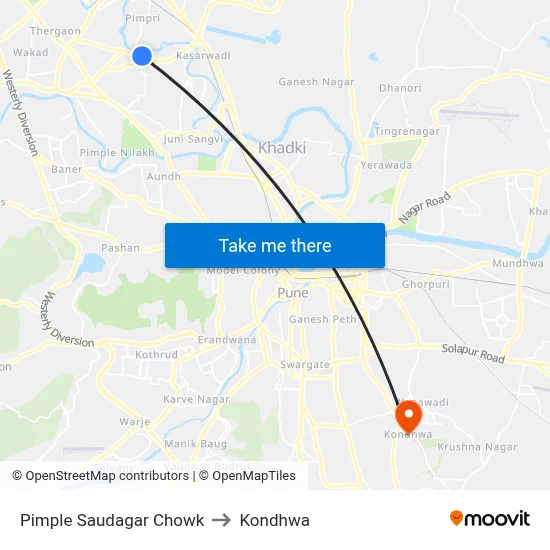 Pimple Saudagar Chowk to Kondhwa map