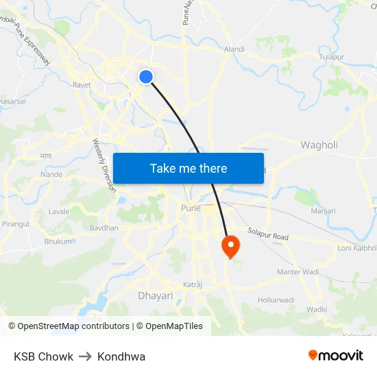 KSB Chowk to Kondhwa map