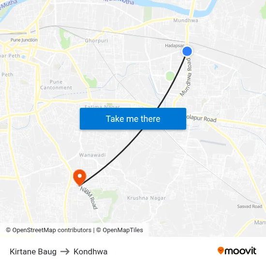 Kirtane Baug to Kondhwa map