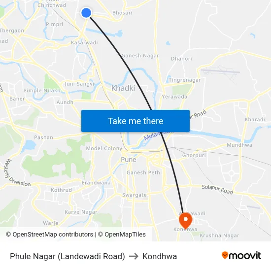 Phule Nagar (Landewadi Road) to Kondhwa map