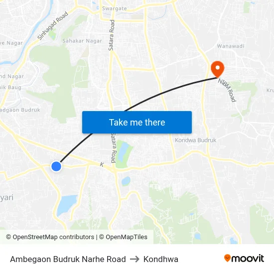 Ambegaon Budruk Narhe Road to Kondhwa map