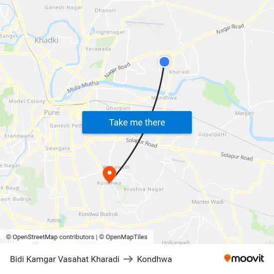 Bidi Kamgar Vasahat Kharadi to Kondhwa map