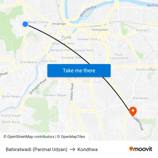Bahiratwadi (Parimal Udyan) to Kondhwa map