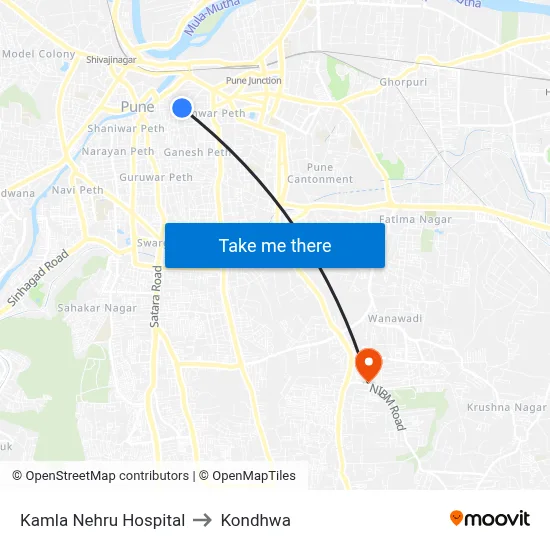 Kamla Nehru Hospital to Kondhwa map