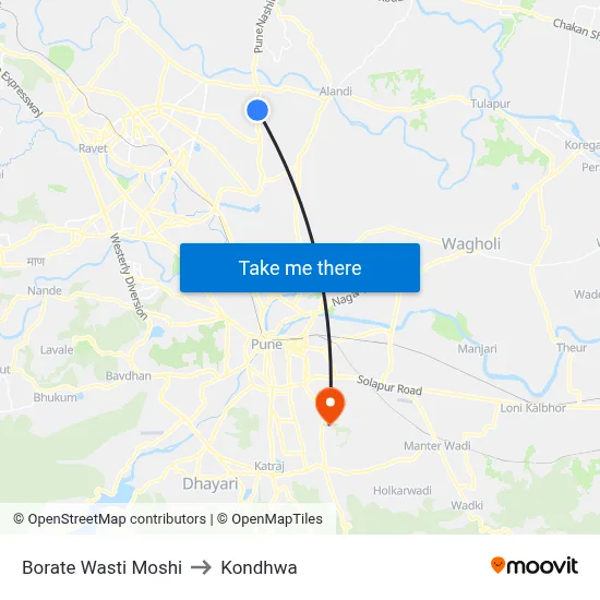 Borate Wasti Moshi to Kondhwa map