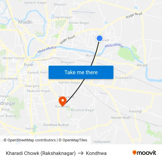 Kharadi Chowk (Rakshaknagar) to Kondhwa map
