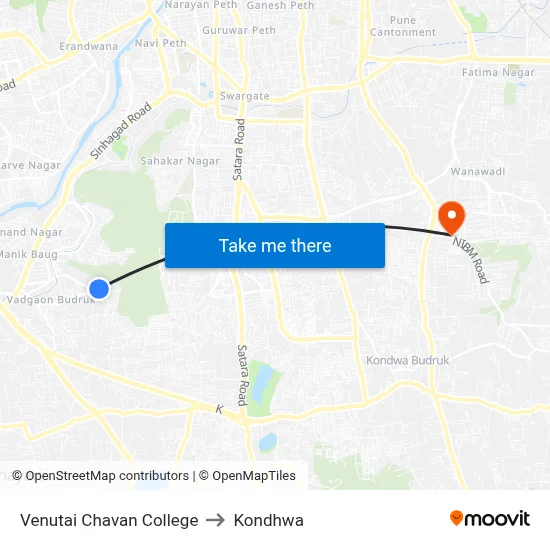 Venutai Chavan College to Kondhwa map