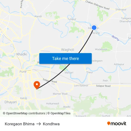 Koregaon Bhima to Kondhwa map