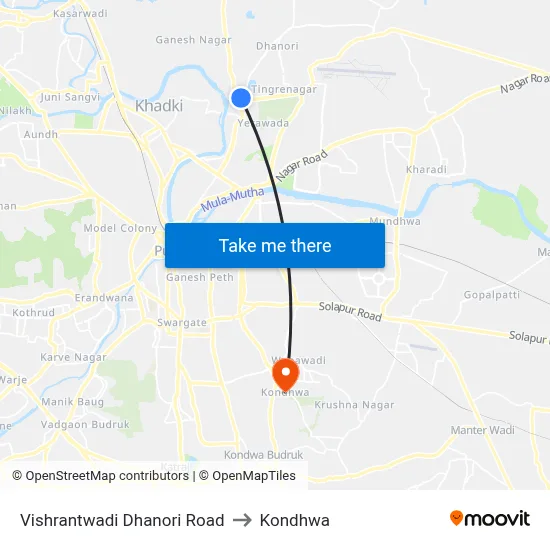 Vishrantwadi Dhanori Road to Kondhwa map