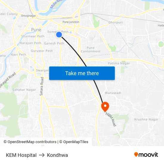 KEM Hospital to Kondhwa map