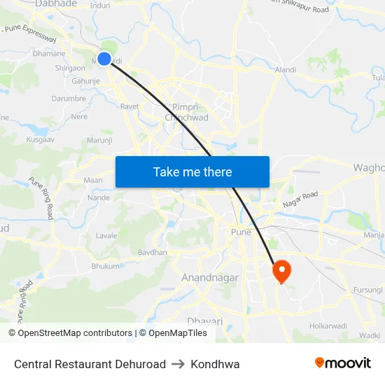 Central Restaurant Dehuroad to Kondhwa map