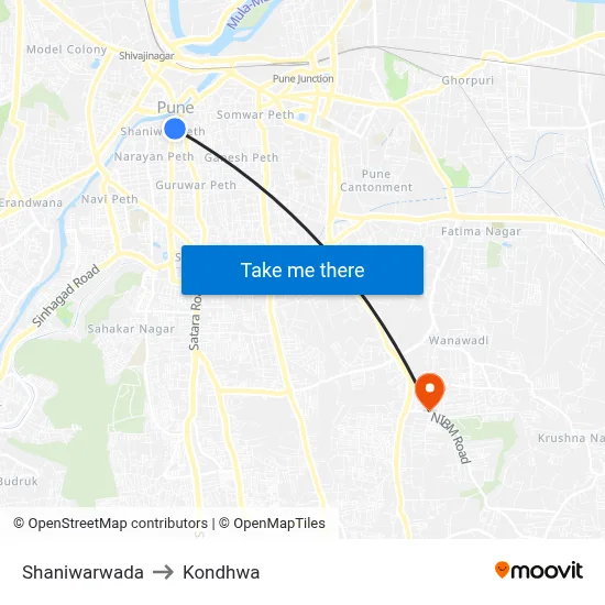 Shaniwarwada to Kondhwa map
