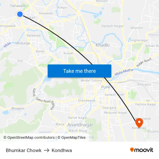Bhumkar Chowk to Kondhwa map