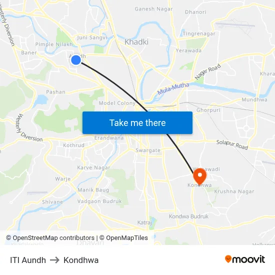 ITI Aundh to Kondhwa map