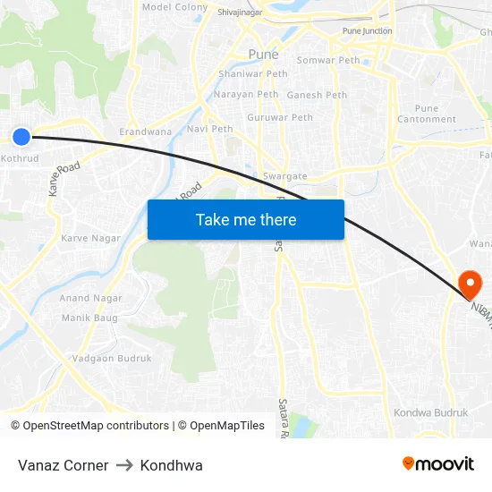 Vanaz Corner to Kondhwa map