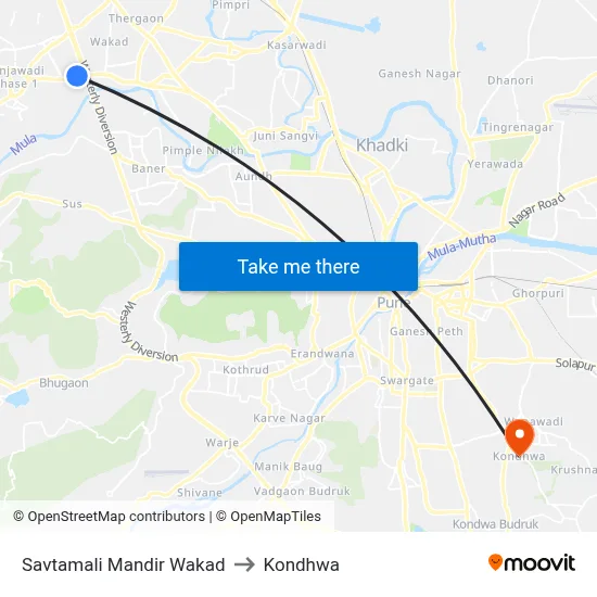 Savtamali Mandir Wakad to Kondhwa map