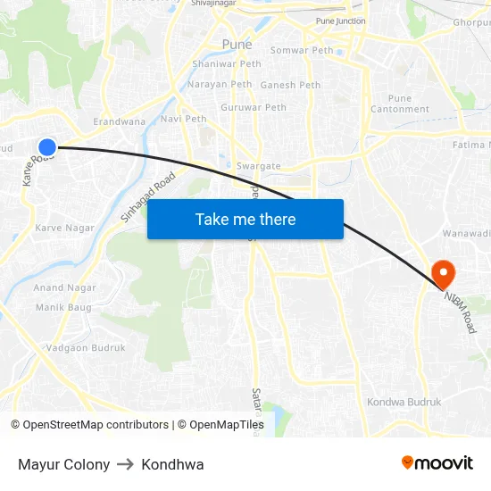 Mayur Colony to Kondhwa map