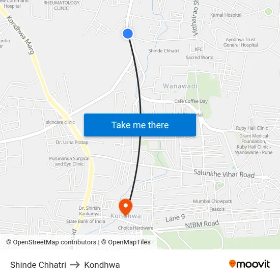 Shinde Chhatri to Kondhwa map