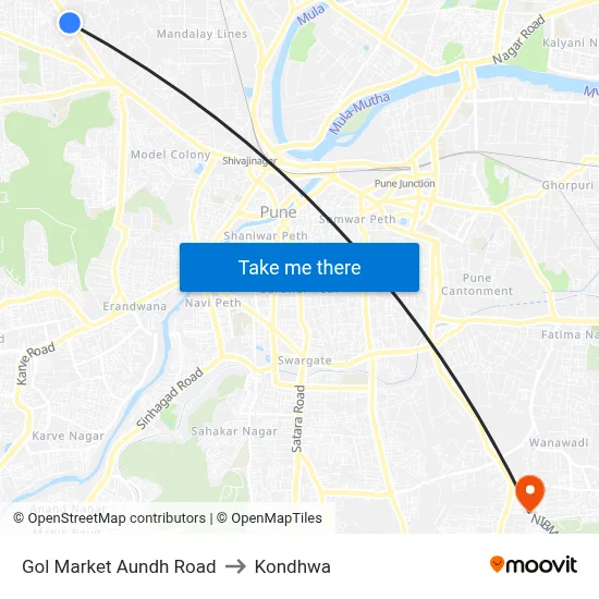 Gol Market Aundh Road to Kondhwa map