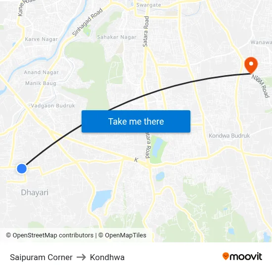 Saipuram Corner to Kondhwa map
