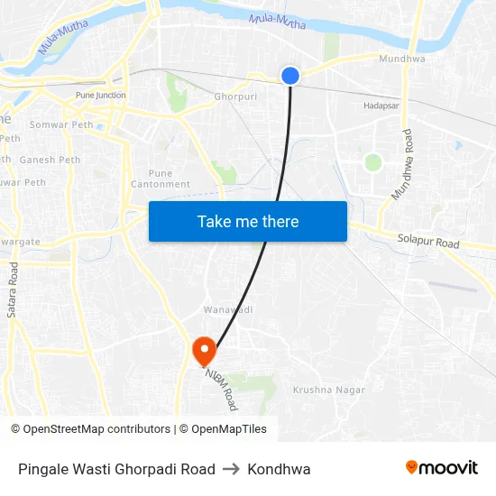 Pingale Wasti Ghorpadi Road to Kondhwa map