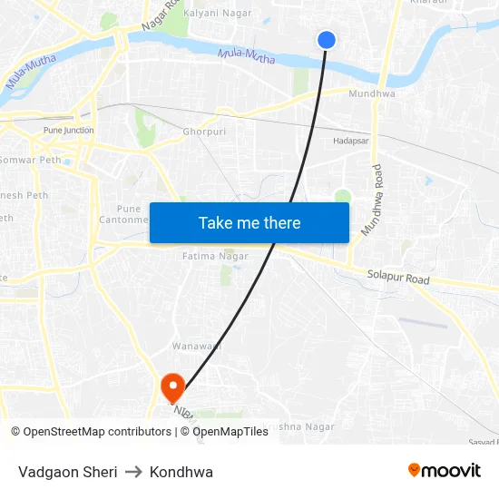Vadgaon Sheri to Kondhwa map
