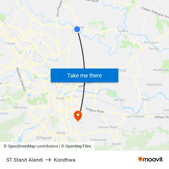 ST Stand Alandi to Kondhwa map