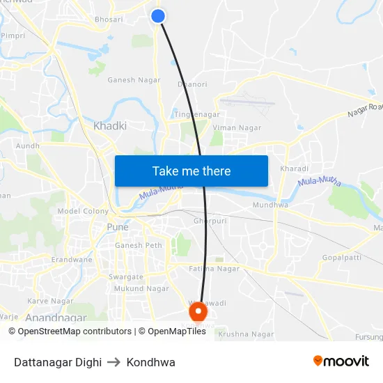 Dattanagar Dighi to Kondhwa map