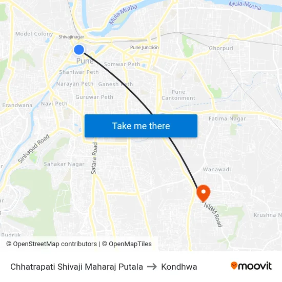 Chhatrapati Shivaji Maharaj Putala to Kondhwa map