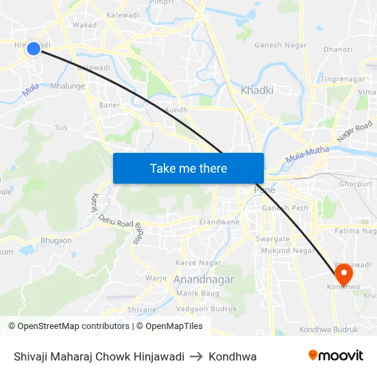 Shivaji Maharaj Chowk Hinjawadi to Kondhwa map