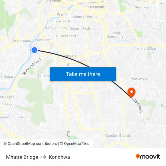 Mhatre Bridge to Kondhwa map