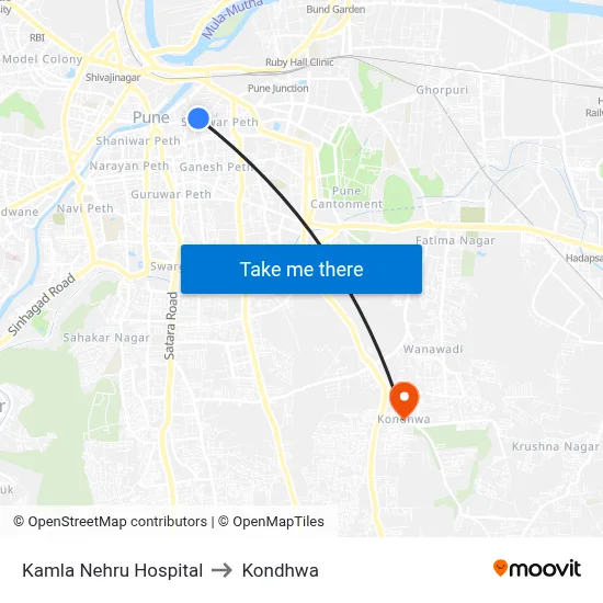 Kamla Nehru Hospital to Kondhwa map