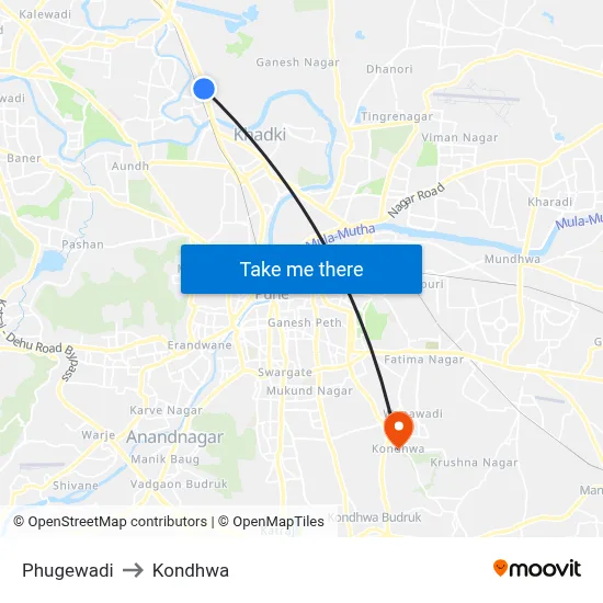 Phugewadi to Kondhwa map