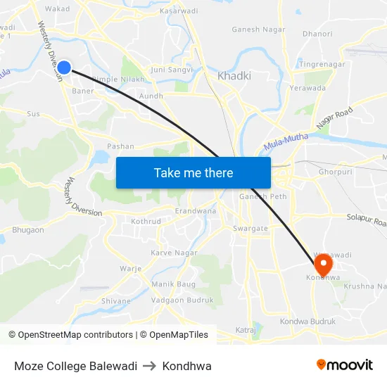 Moze College Balewadi to Kondhwa map