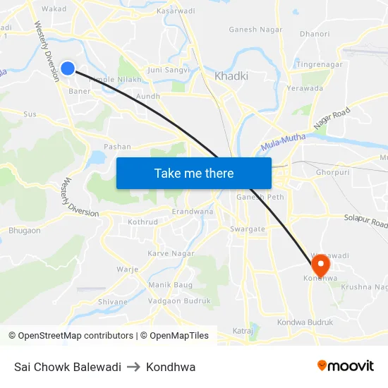 Sai Chowk Balewadi to Kondhwa map