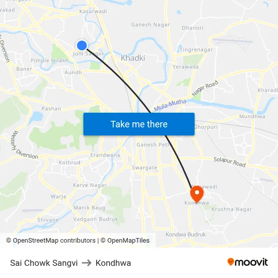 Sai Chowk Sangvi to Kondhwa map