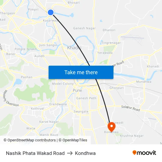 Nashik Phata Wakad Road to Kondhwa map