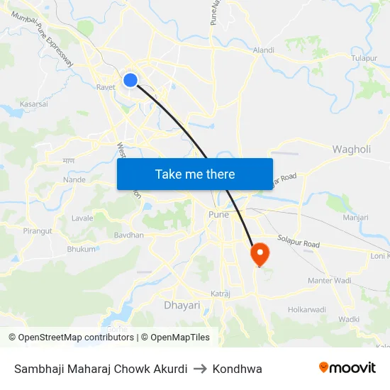Sambhaji Maharaj Chowk Akurdi to Kondhwa map