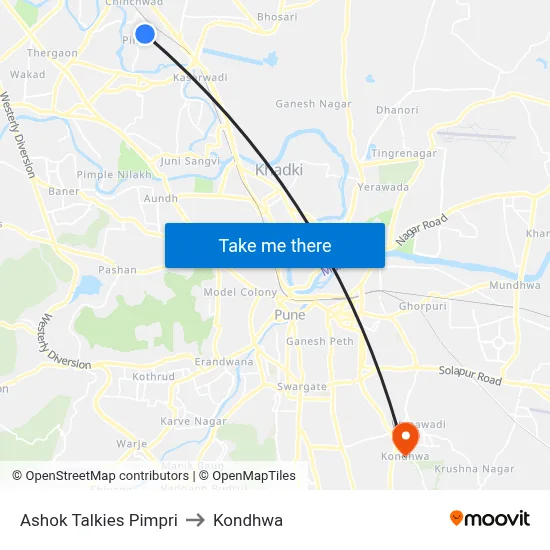 Ashok Talkies Pimpri to Kondhwa map
